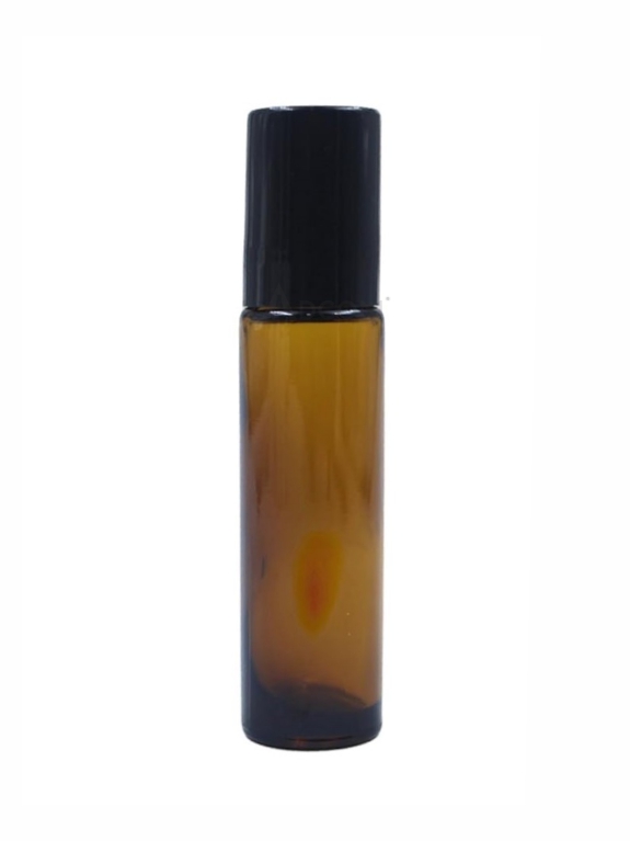 10ML Glass Rollon Bottle - Amber - With steel ball with black cap 
